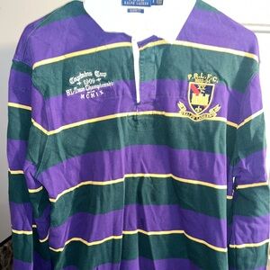 Polo Ralph Lauren PRLFC Captain's Cup Purple Green Stripe Mens L Rugby Shirt